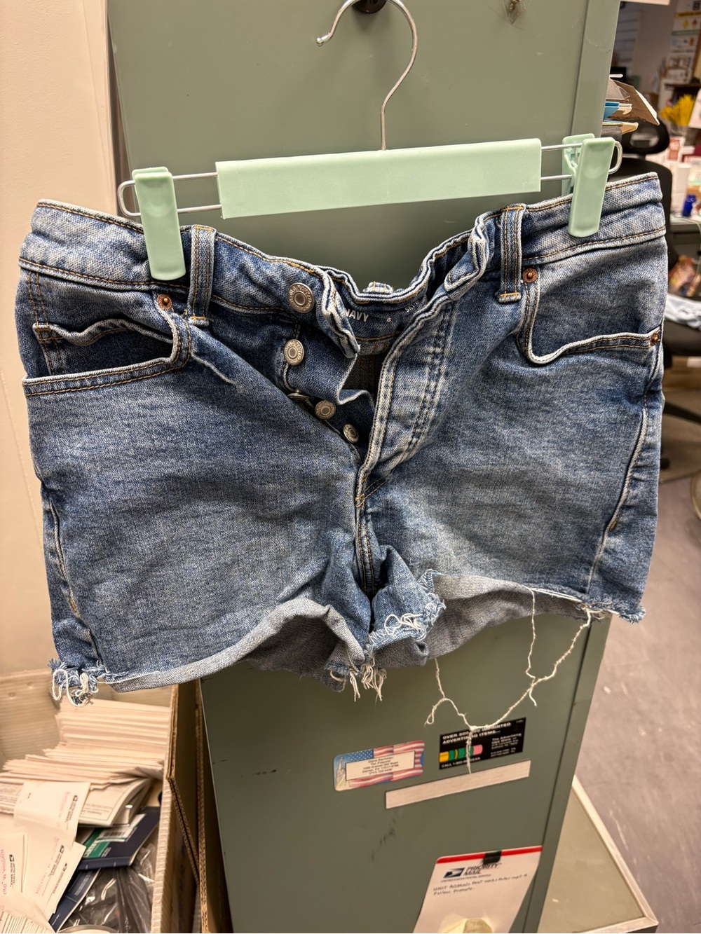 Old Navy Distressed Mid-Blue Button-Fly Denim Cutoff Shorts
